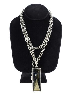 Uno de 50 Long Chain Necklace Swarovski Smoky Blue Rectangular Crystal Pendant